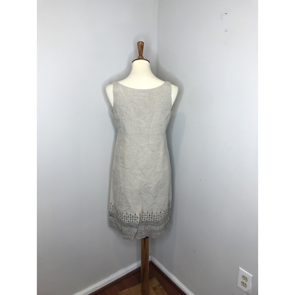 Eileen Fisher Linen Sleeveless Kneelength Summer‎ Dress Tan Sequin Size 4 - Picture 3 of 8
